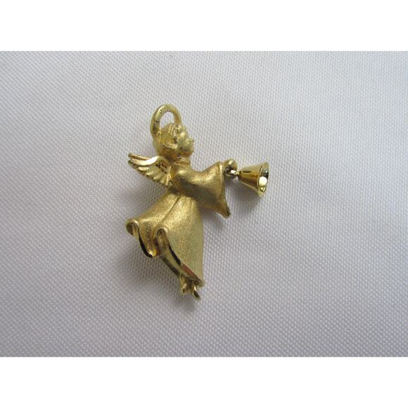 Gold Tone Angel Bell Brooch Boho Holiday Minimalist - Picture 1 of 3